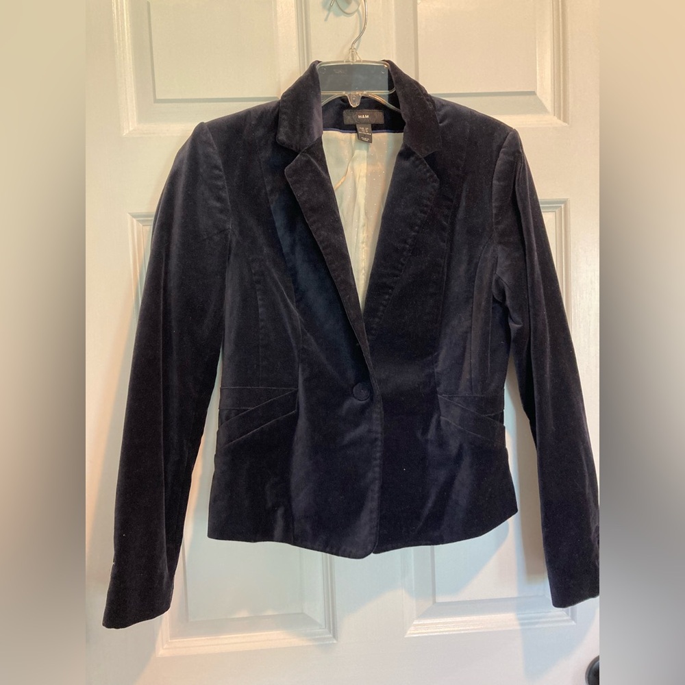 Women's Navy Velvet Blazer , lined